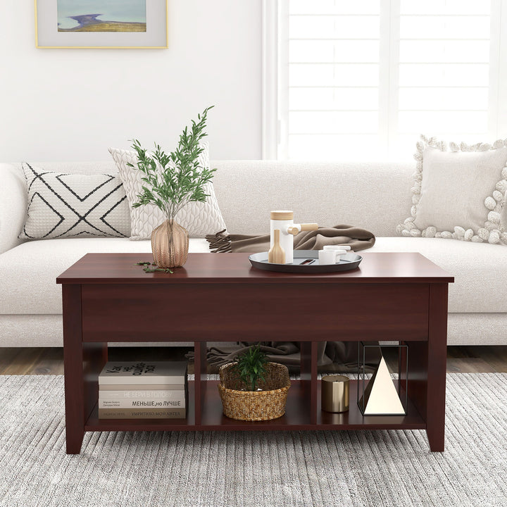 Lift Top Coffee Table w/ Storage Compartment Shelf Living Room Furniture Brown Image 4