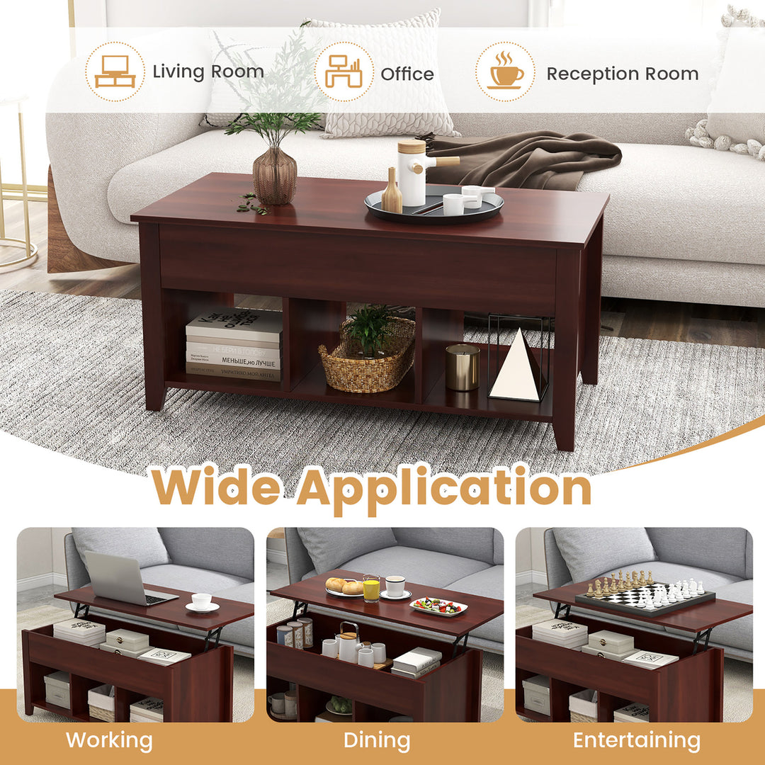 Lift Top Coffee Table w/ Storage Compartment Shelf Living Room Furniture Brown Image 5