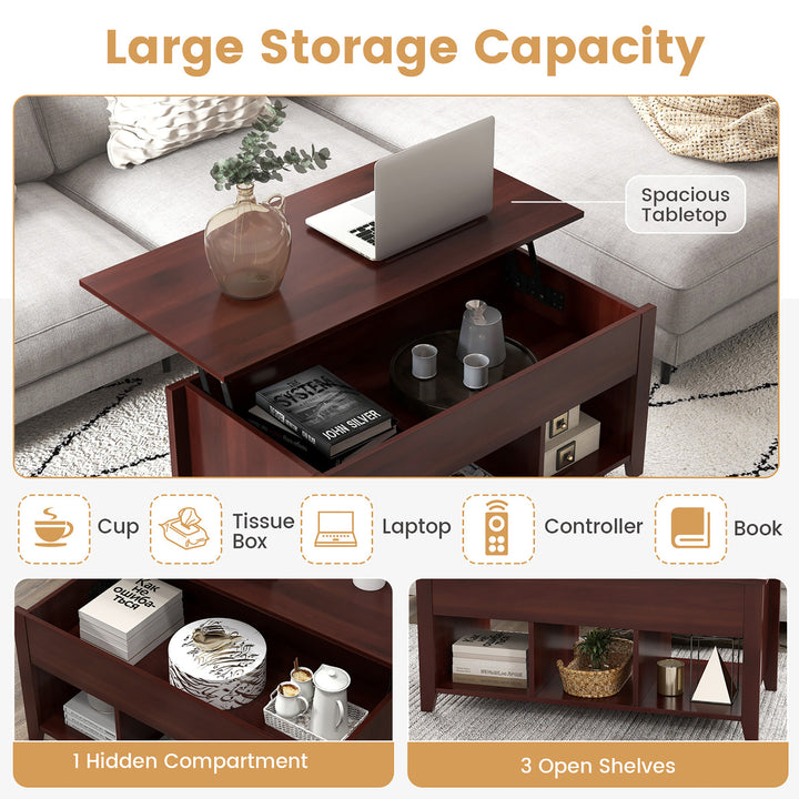 Lift Top Coffee Table w/ Storage Compartment Shelf Living Room Furniture Brown Image 6