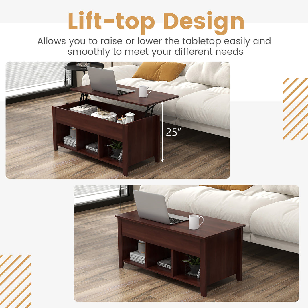 Lift Top Coffee Table w/ Storage Compartment Shelf Living Room Furniture Brown Image 7