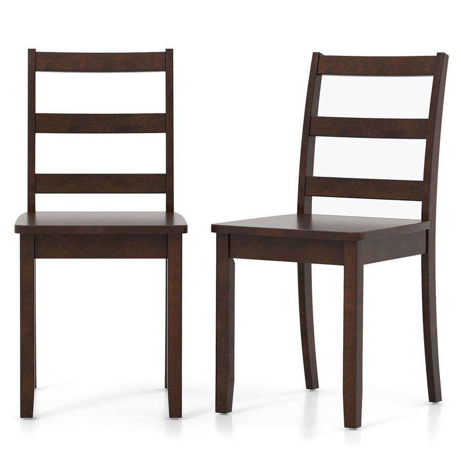 Set of 2 Dining Chairs Ladder Back Armless Side Chair w/ Solid Rubber Wood Legs Image 1