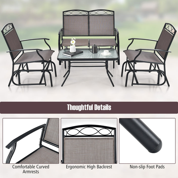 Patio Swing Glider Chairs Set of 2 Outdoor Metal Glider Armchairs Garden Poolside Image 7