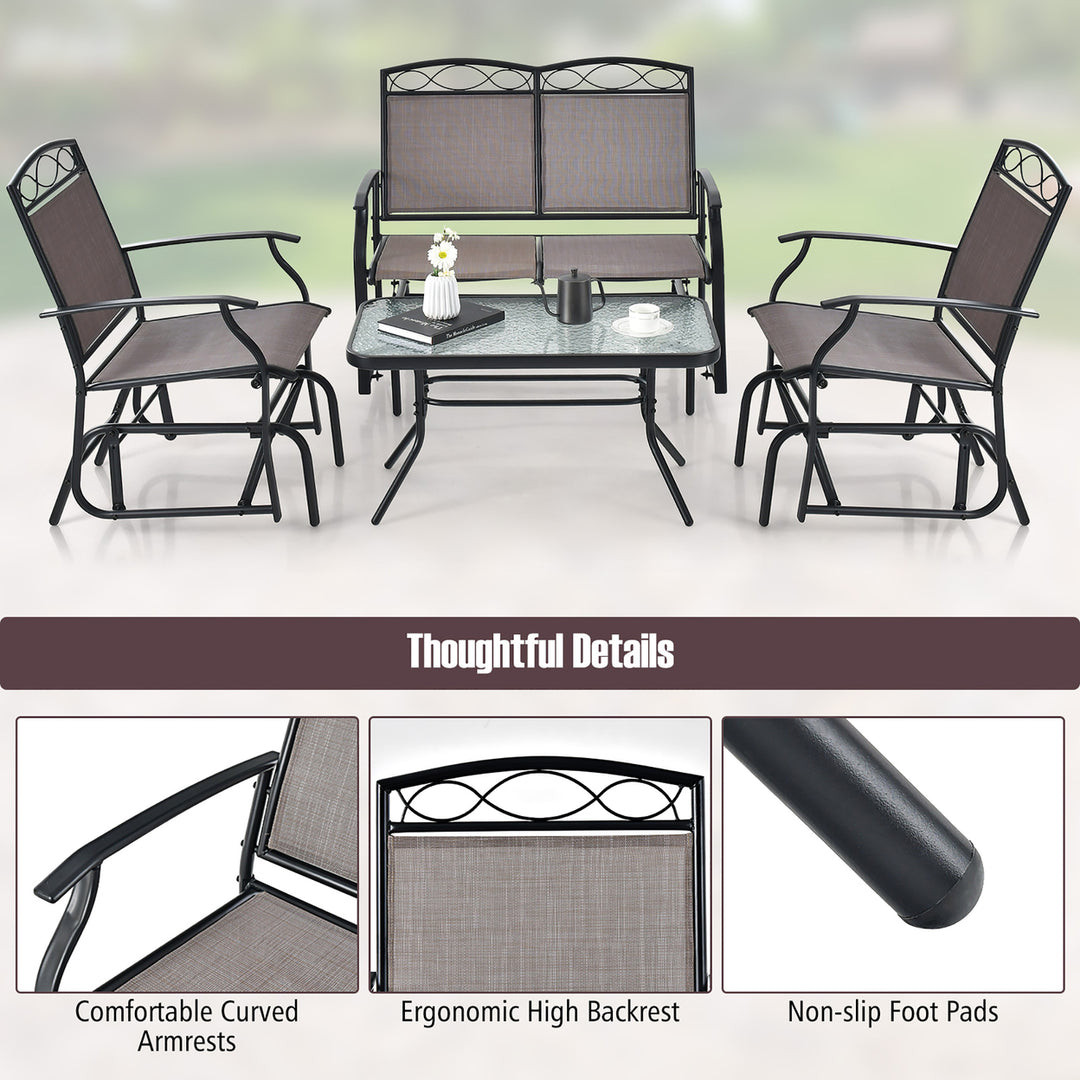 4 Pieces Patio Swing Glider Chairs Set of 2 Outdoor Metal Glider Armchairs Garden Poolside Image 7