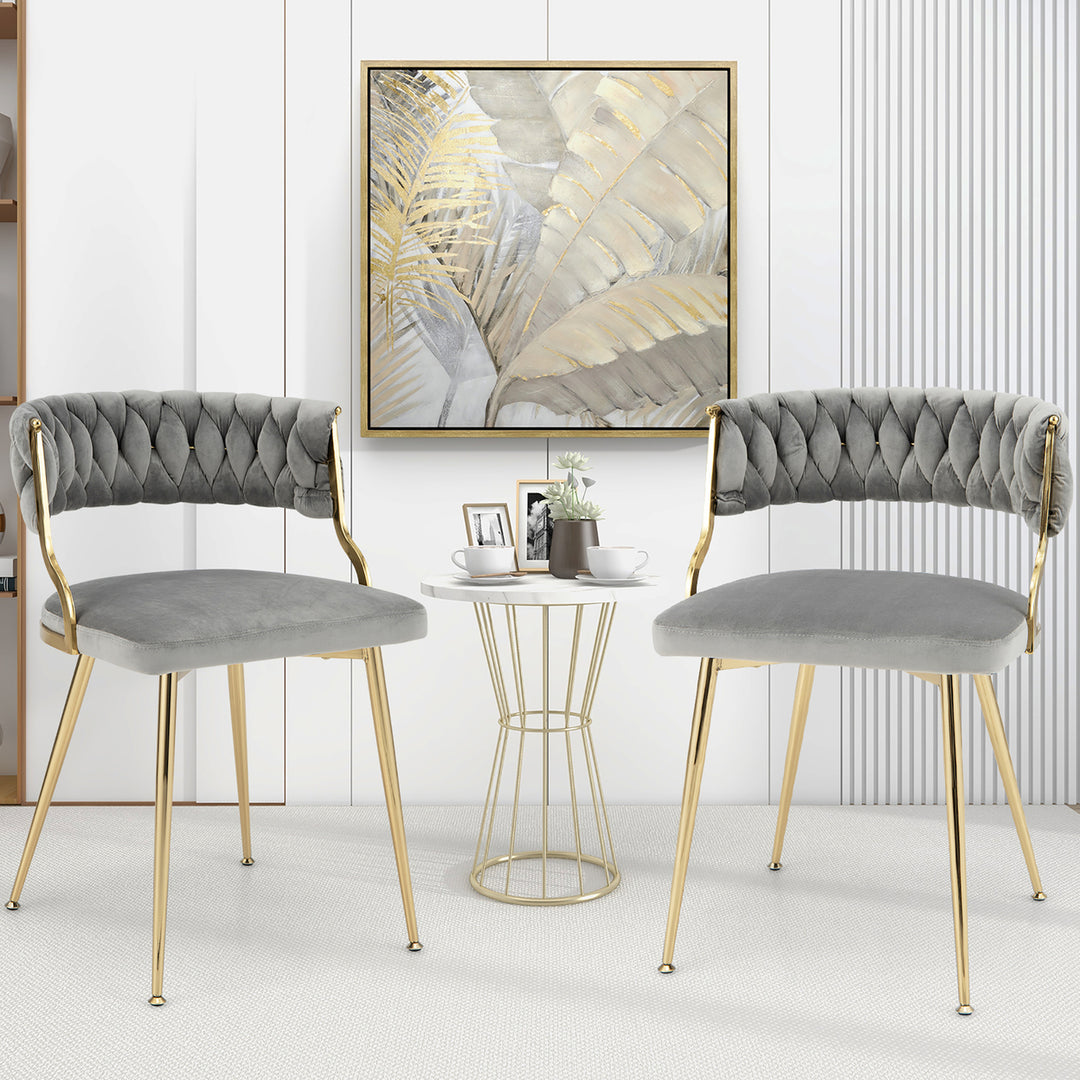 Velvet Dining Chairs Set of 4 Accent Upholstered Leisure Chairs w/ Gold Metal Legs Image 2