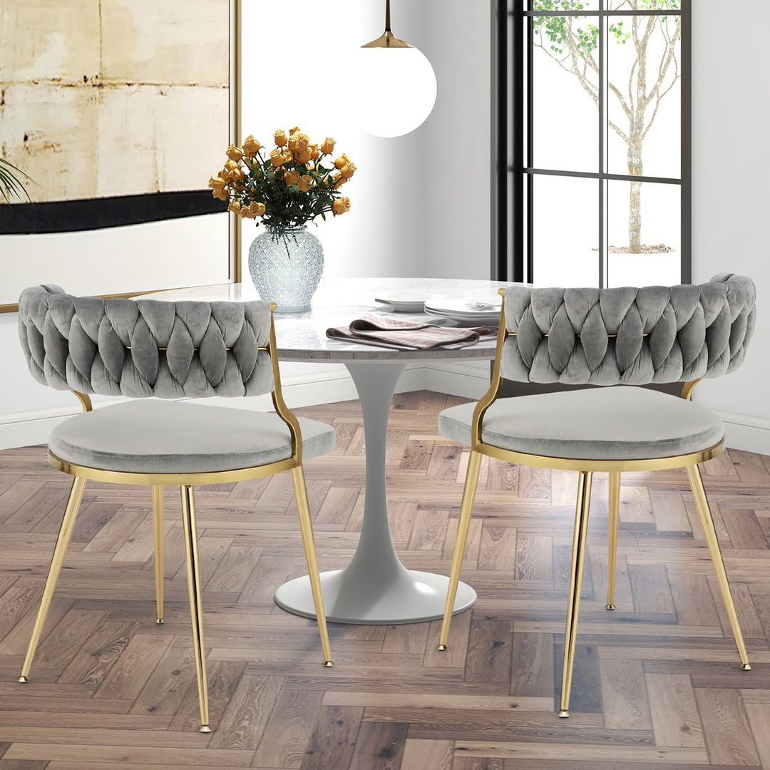 Velvet Dining Chairs Set of 4 Accent Upholstered Leisure Chairs w/ Gold Metal Legs Image 4