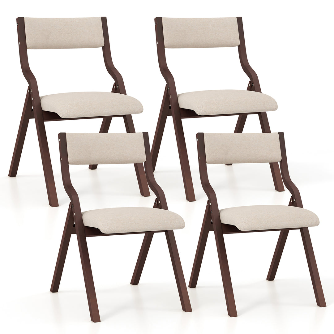 Folding Dining Chairs Set of 4 Wooden Table Chairs w/ Padded Seat Modern Coffee and Beige Image 1