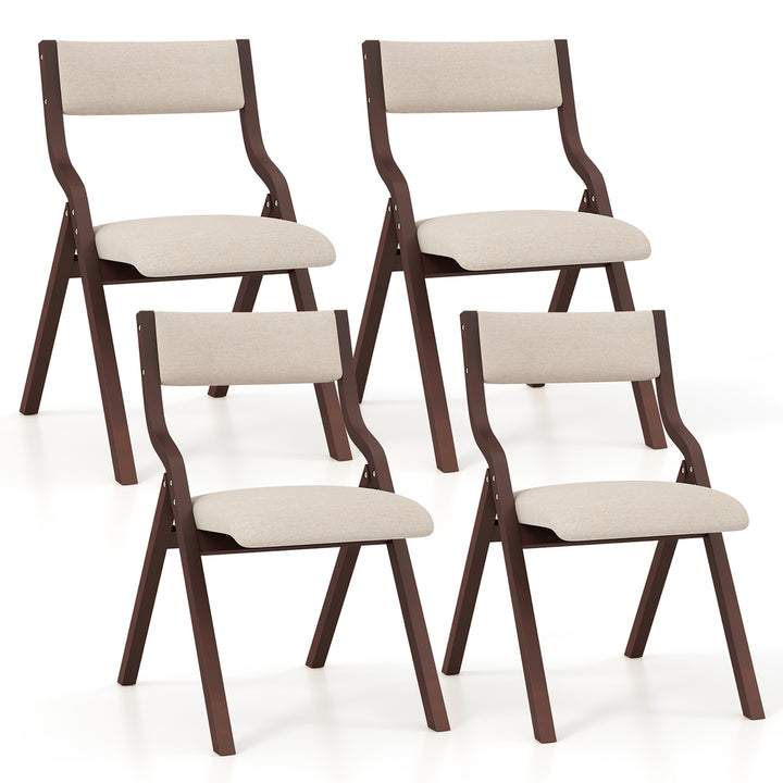 Folding Dining Chairs Set of 4 Wooden Table Chairs w/ Padded Seat Modern Coffee and Beige Image 1