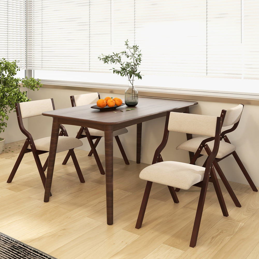 Folding Dining Chairs Set of 4 Wooden Table Chairs w/ Padded Seat Modern Coffee and Beige Image 2