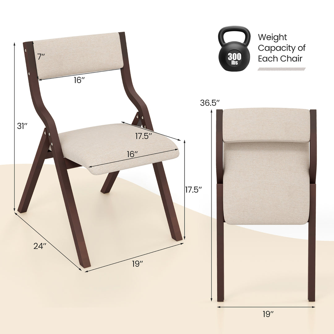 Folding Dining Chairs Set of 4 Wooden Table Chairs w/ Padded Seat Modern Coffee and Beige Image 3