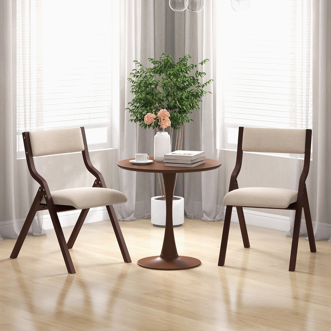 Folding Dining Chairs Set of 4 Wooden Table Chairs w/ Padded Seat Modern Coffee and Beige Image 4