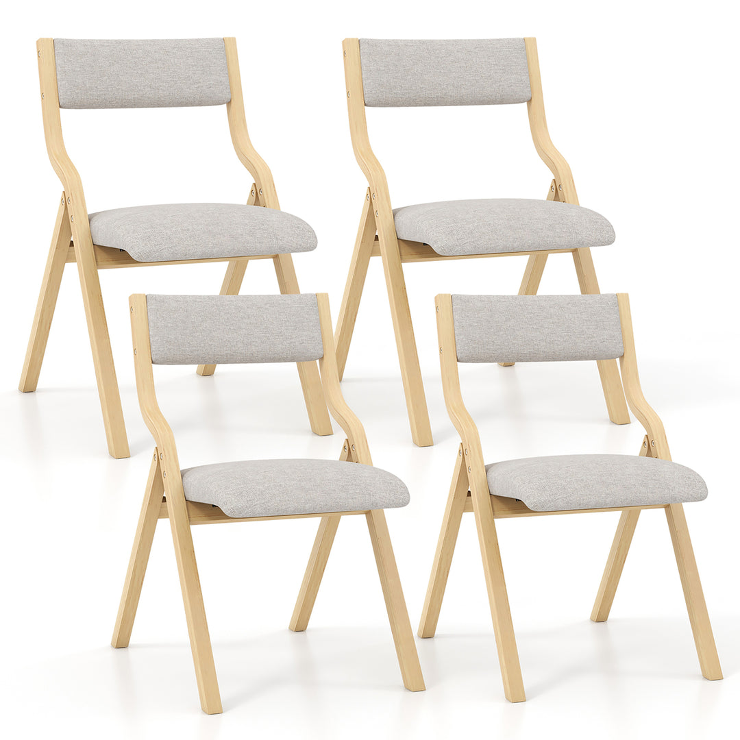 Folding Dining Chairs Set of 4 Wooden Table Chairs w/ Padded Seat Modern Grey and Natural Image 1