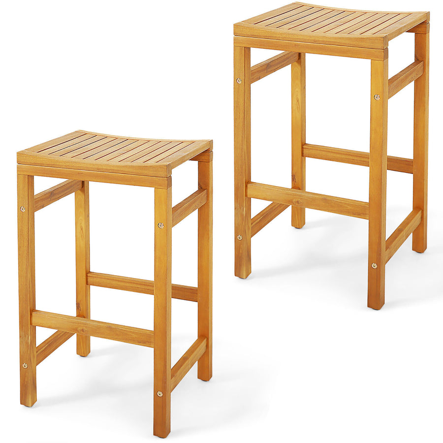 Set of 2 Acacia Wood Bar Stool 30-Inch Height Bar Chair with Saddle Shaped Seat Image 1