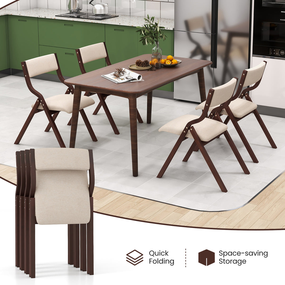 Folding Dining Chairs Set of 4 Wooden Table Chairs w/ Padded Seat Modern Coffee and Beige Image 6