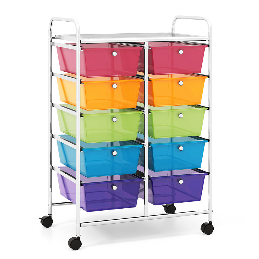 10-Drawer Rolling Storage Cart Tools Scrapbook Paper Organizer on Wheels Rainbow Image 1