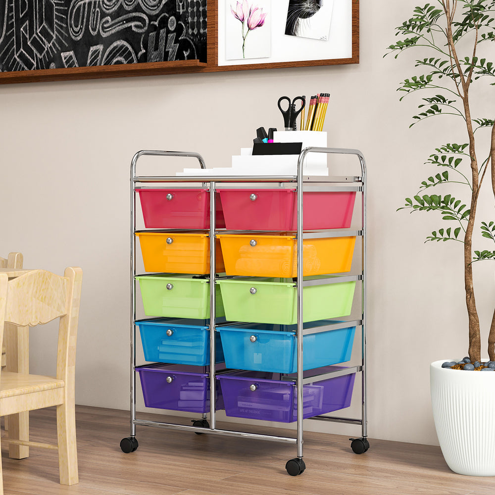 10-Drawer Rolling Storage Cart Tools Scrapbook Paper Organizer on Wheels Rainbow Image 2