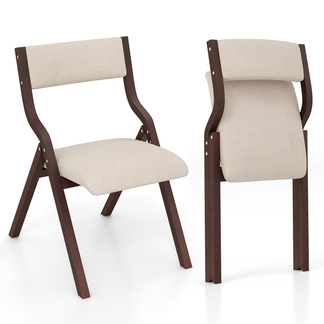 Folding Dining Chairs Set of 4 Wooden Table Chairs w/ Padded Seat Modern Coffee and Beige Image 9