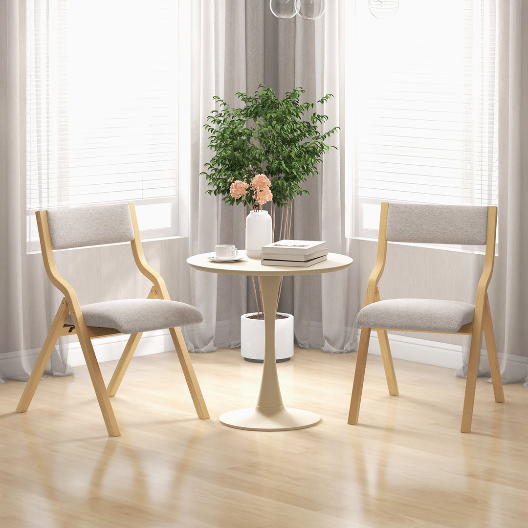 Folding Dining Chairs Set of 4 Wooden Table Chairs w/ Padded Seat Modern Grey and Natural Image 4