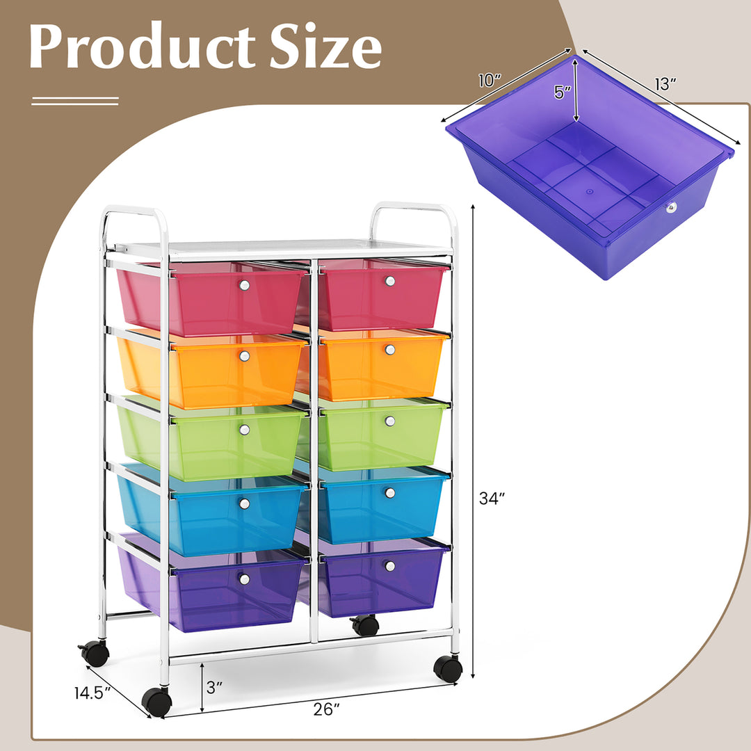 10-Drawer Rolling Storage Cart Tools Scrapbook Paper Organizer on Wheels Rainbow Image 3