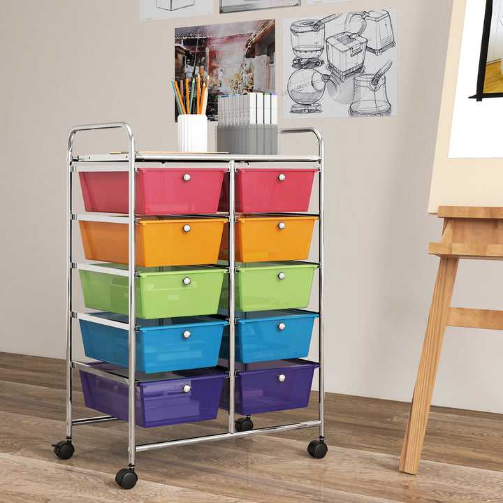 10-Drawer Rolling Storage Cart Tools Scrapbook Paper Organizer on Wheels Rainbow Image 4