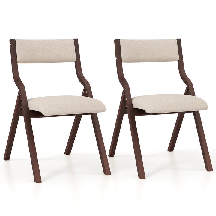 Folding Dining Chairs Set of 4 Wooden Table Chairs w/ Padded Seat Modern Coffee and Beige Image 10