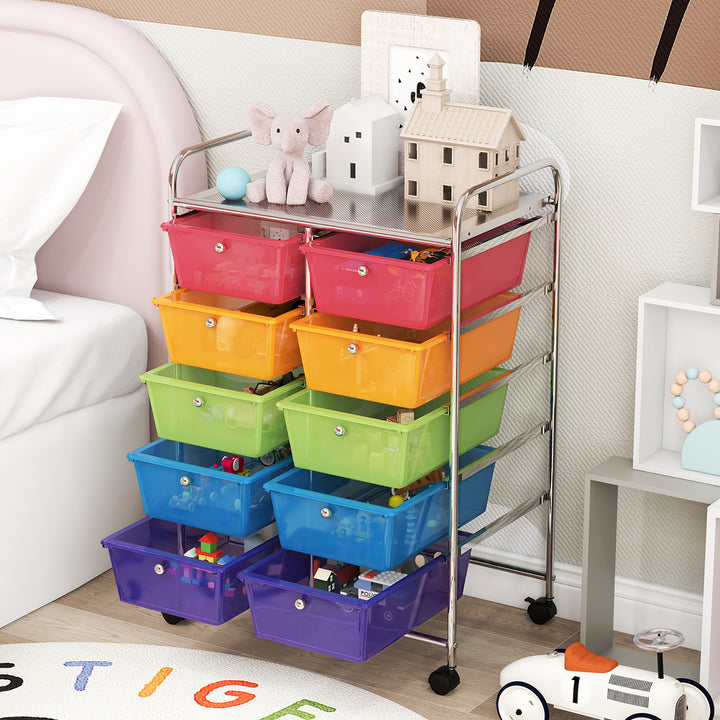 10-Drawer Rolling Storage Cart Tools Scrapbook Paper Organizer on Wheels Rainbow Image 5