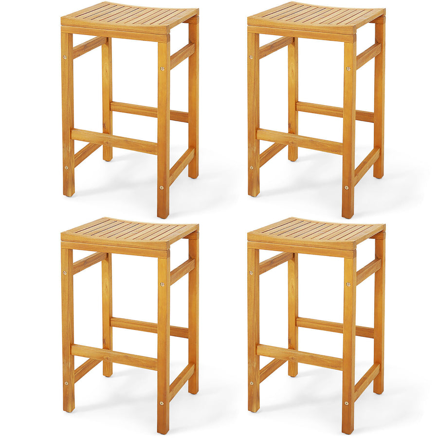 Set of 4 Acacia Wood Bar Stool 30-Inch Height Bar Chair with Saddle Shaped Seat Image 1