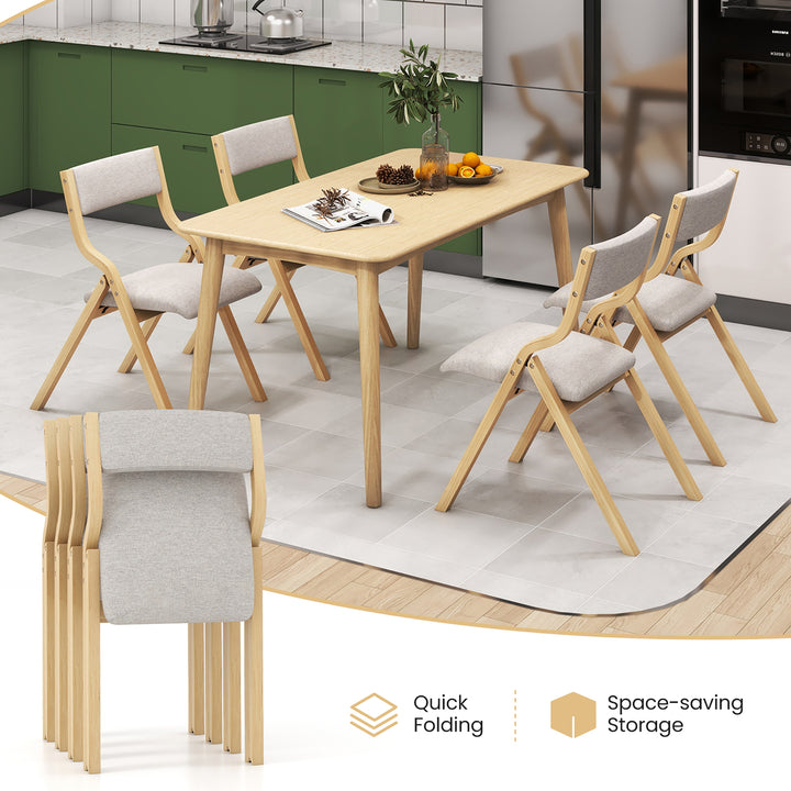 Folding Dining Chairs Set of 4 Wooden Table Chairs w/ Padded Seat Modern Grey and Natural Image 7