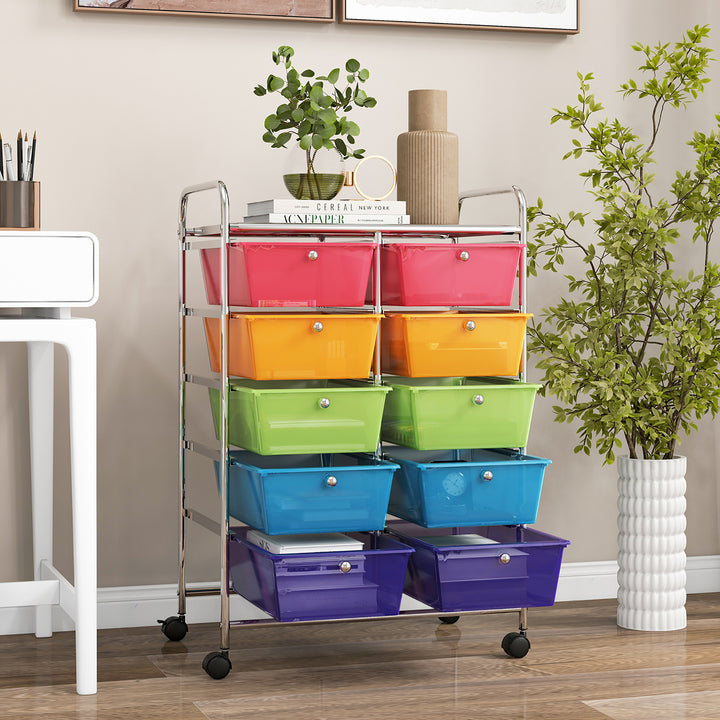 10-Drawer Rolling Storage Cart Tools Scrapbook Paper Organizer on Wheels Rainbow Image 6