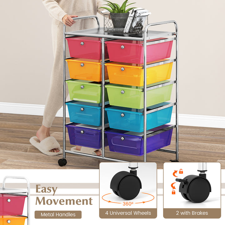 10-Drawer Rolling Storage Cart Tools Scrapbook Paper Organizer on Wheels Rainbow Image 7