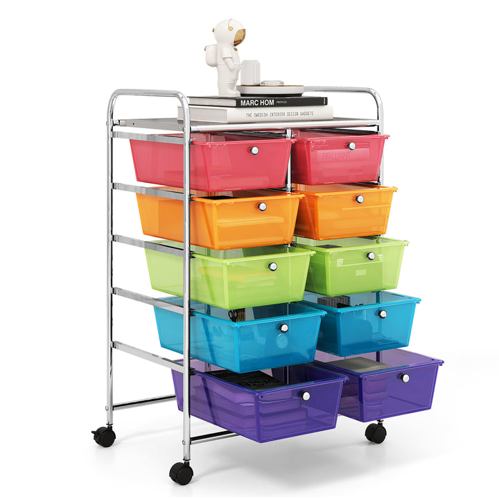 10-Drawer Rolling Storage Cart Tools Scrapbook Paper Organizer on Wheels Rainbow Image 10