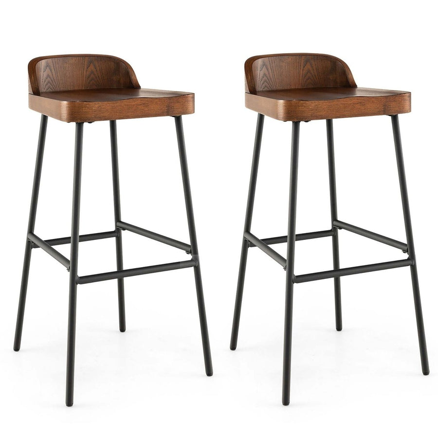 Set of 2 Industrial 29 Bar Stool Bar Height Saddle Seat Kitchen Stool Low Back Image 1