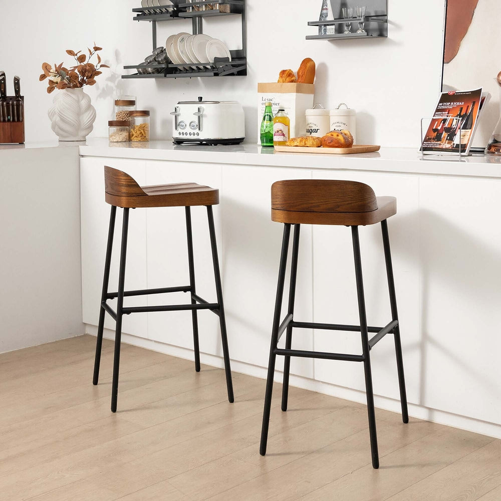 Set of 2 Industrial 29 Bar Stool Bar Height Saddle Seat Kitchen Stool Low Back Image 2