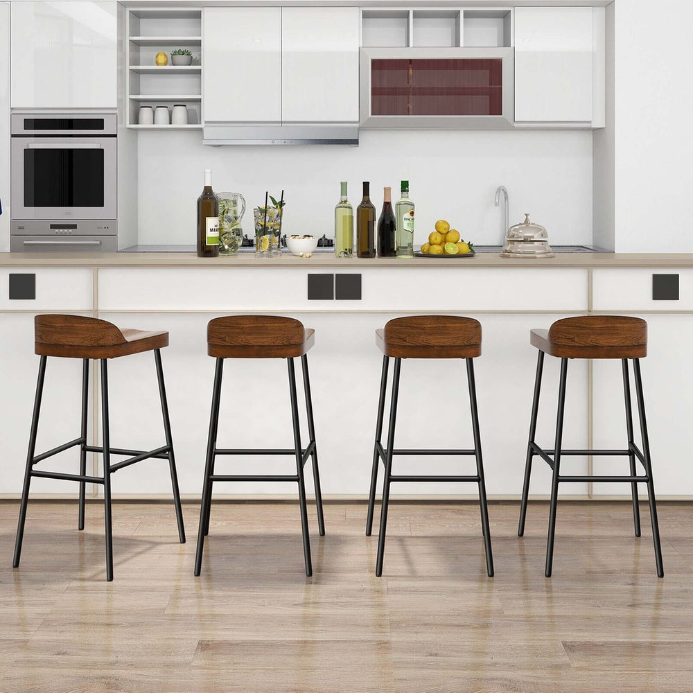 Set of 4 Industrial 29 Bar Stool Bar Height Saddle Seat Kitchen Stool Low Back Image 2