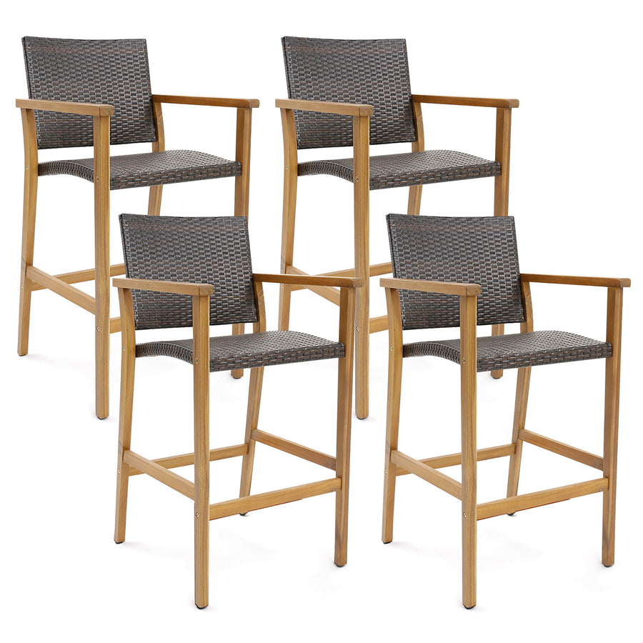 Patio Rattan Bar Stool Set of 4 Outdoor PE Wicker Bar Chairs w/ Armrests and Sturdy Footrests Image 1