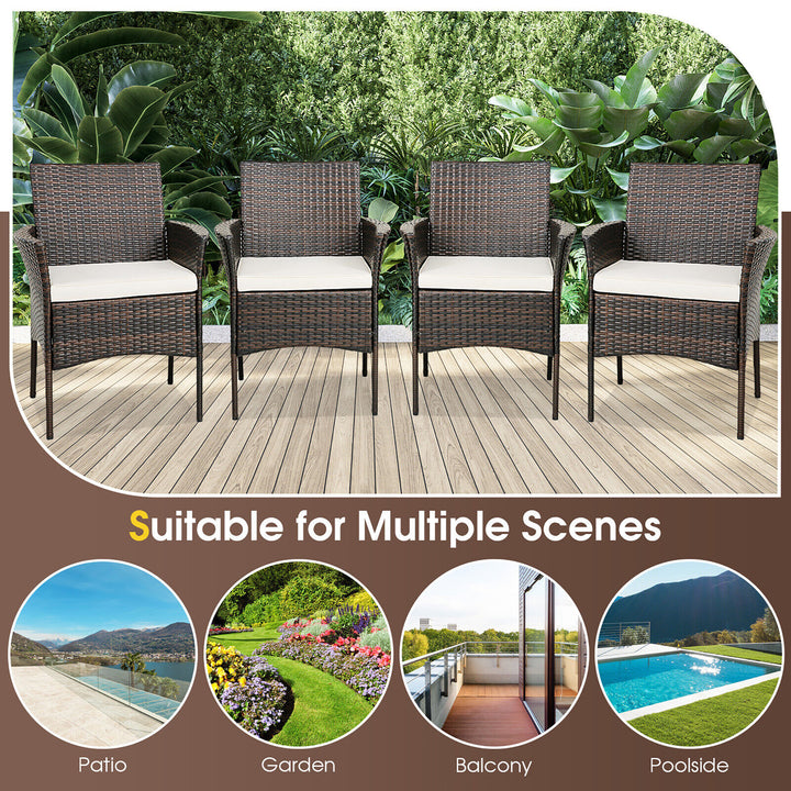 5 PCS Patio Dining Set Acacia Wood Table w/ 1.9 Umbrella Hole Cushioned Chairs Image 10