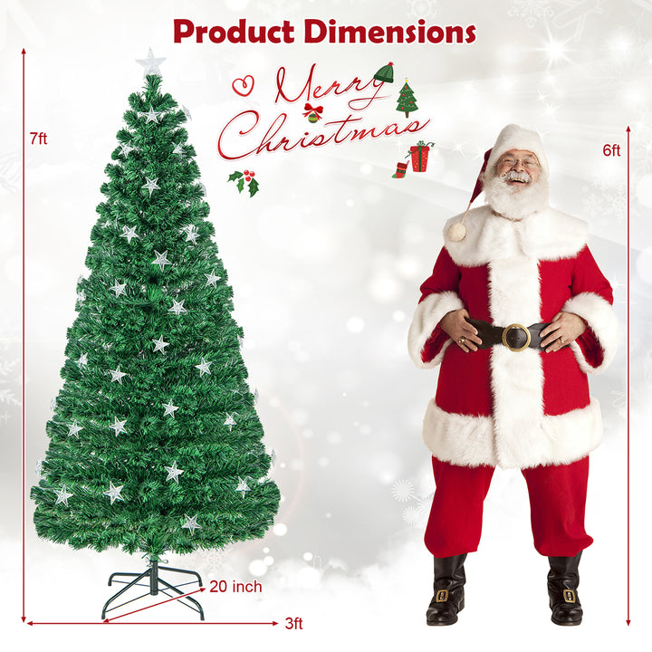 7 FT Fiber Optic Artificial Christmas Tree Lighted Christmas Tree w/ 40 Star LED Lights and 280 Branch Tips Image 3