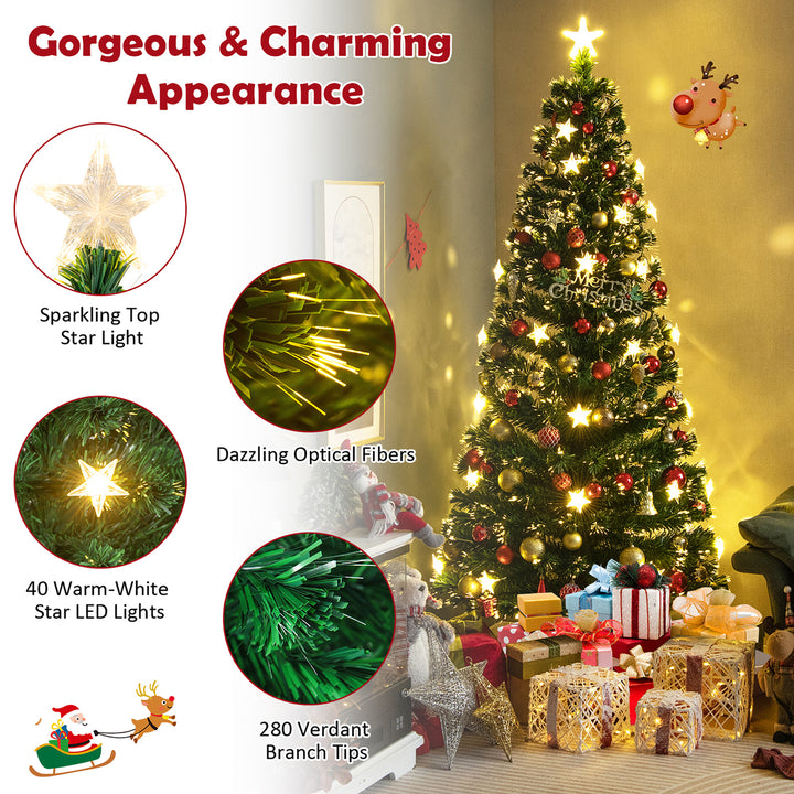 7 FT Fiber Optic Artificial Christmas Tree Lighted Christmas Tree w/ 40 Star LED Lights and 280 Branch Tips Image 5