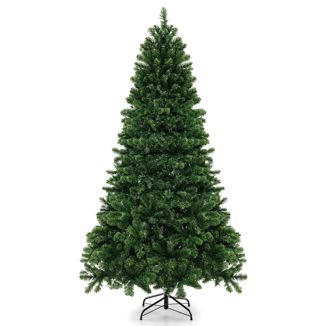 6/7/8 FT Pre-Lit Artificial Christmas Tree Hinged Xmas Tree w/ Branch Tips and LED Lights Image 1