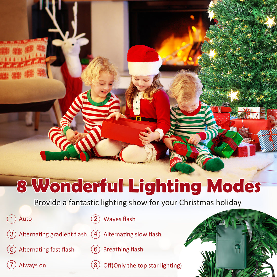 7 FT Fiber Optic Artificial Christmas Tree Lighted Christmas Tree w/ 40 Star LED Lights and 280 Branch Tips Image 9