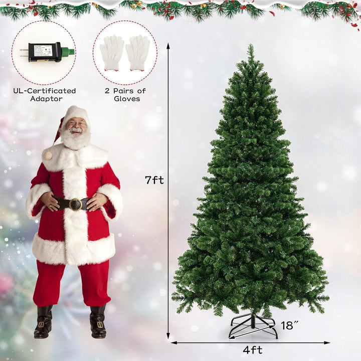 6/7/8 FT Pre-Lit Artificial Christmas Tree Hinged Xmas Tree w/ Branch Tips and LED Lights Image 2