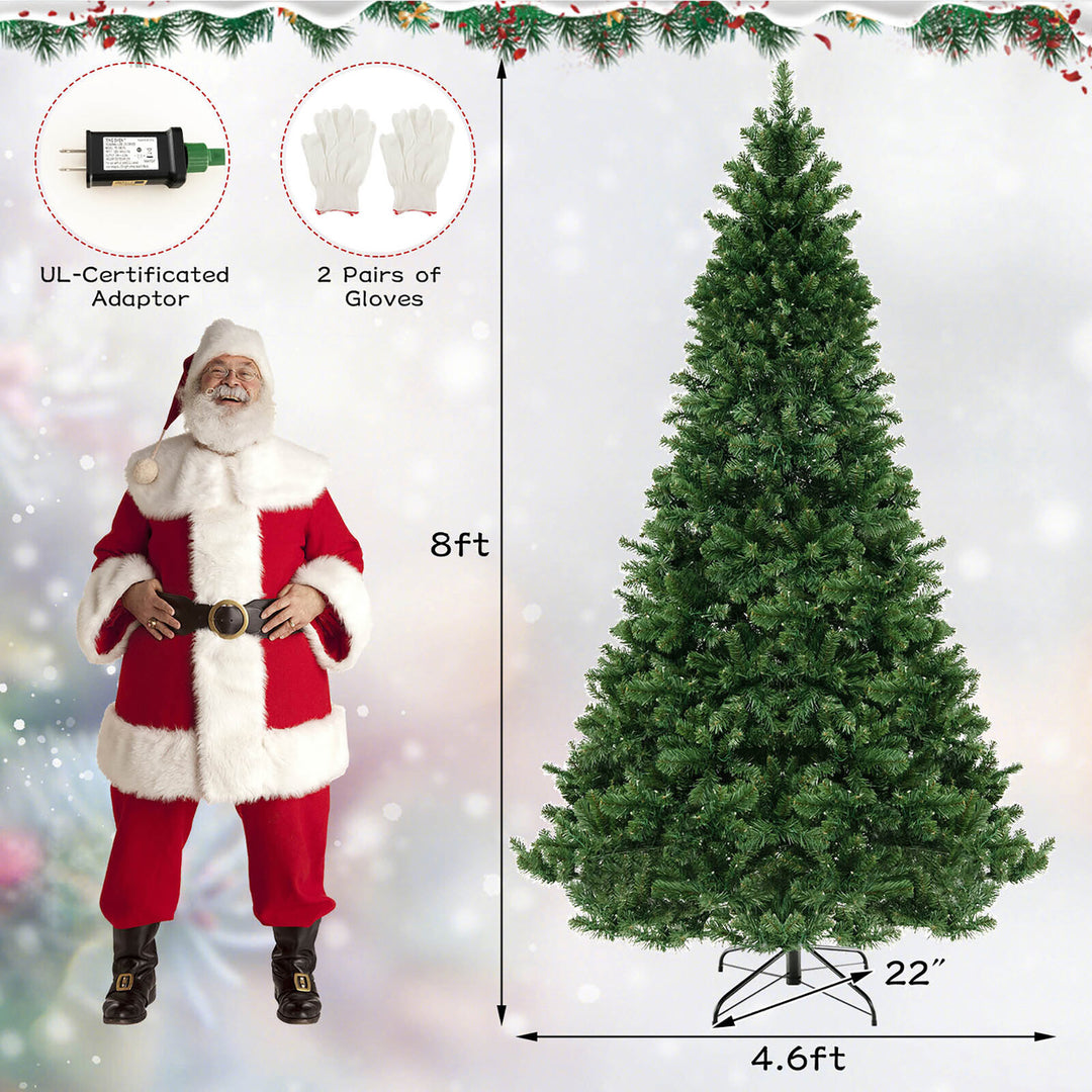 6/7/8 FT Pre-Lit Artificial Christmas Tree Hinged Xmas Tree w/ Branch Tips and LED Lights Image 3