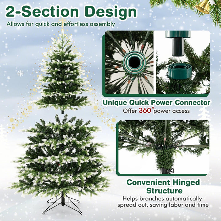 6 FT Per-Lit Artificial Christmas Tree Hinged Xmas Tree w/ Quick Power Connector Image 6