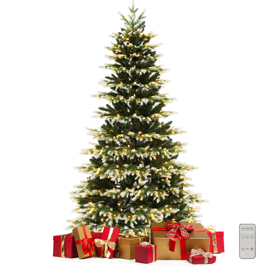 7 FT Per-Lit Artificial Christmas Tree Hinged Xmas Tree w/ Quick Power Connector Image 1