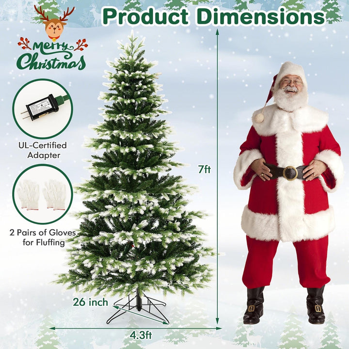 7 FT Per-Lit Artificial Christmas Tree Hinged Xmas Tree w/ Quick Power Connector Image 3