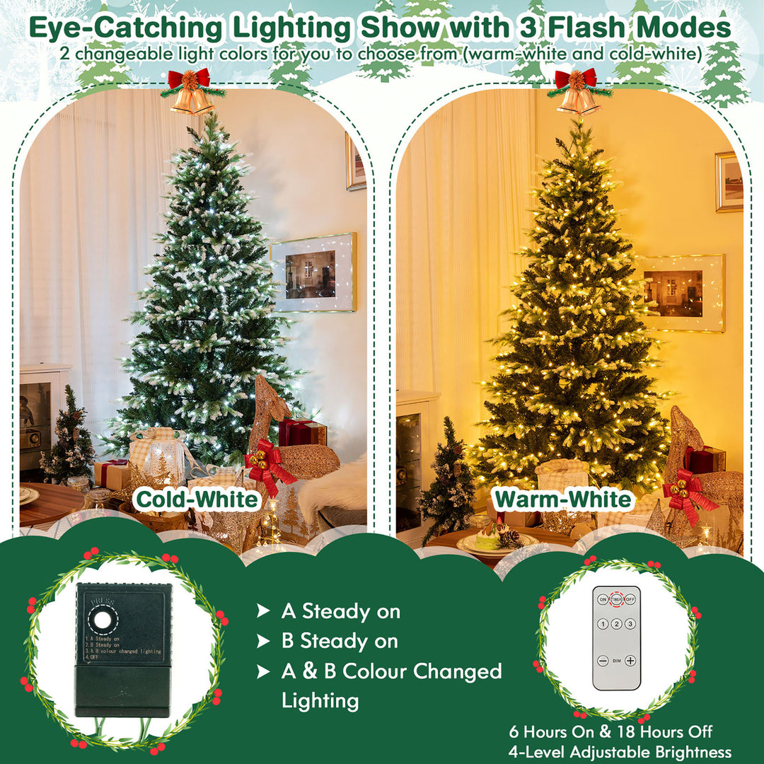 7 FT Per-Lit Artificial Christmas Tree Hinged Xmas Tree w/ Quick Power Connector Image 5