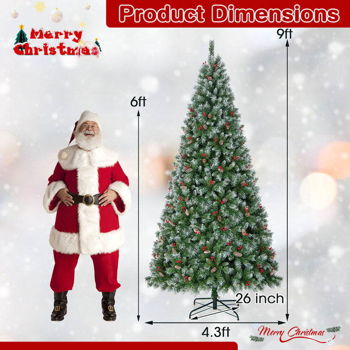 9 FT Pre-Lit Christmas Tree Artificial Hinged Christmas Tree w/ 650 Warm-White LED Lights Image 3