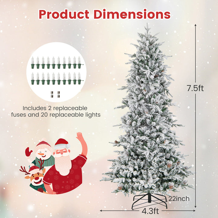 7.5 FT Pre-Lit Artificial Christmas Tree Snow-Flocked Hinged Xmas Tree w/ 1107 Branch Tips Image 3