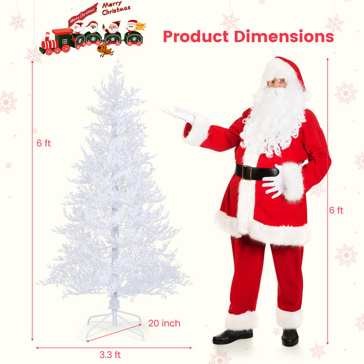 6 FT Pre-Lit Artificial Christmas Tree White Hinged Xmas Tree w/ 383 Snow-Flocked Tips Image 2