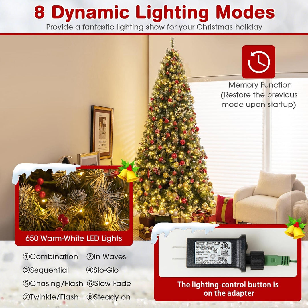 9 FT Pre-Lit Christmas Tree Artificial Hinged Christmas Tree w/ 650 Warm-White LED Lights Image 8