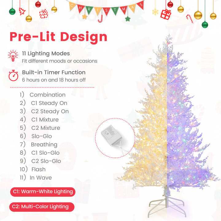 6 FT Pre-Lit Artificial Christmas Tree White Hinged Xmas Tree w/ 383 Snow-Flocked Tips Image 7